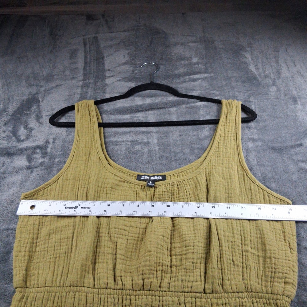 Steve Madden Maxi Dress Womens Large Olive Green Gauze Smocked Waist Side Slit - Picture 7 of 9